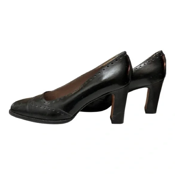 Vintage Anne Klein Black All Leather Wingtip Oxford Pumps Square Toe Italy 6 - Picture 14 of 16